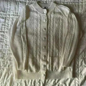 Vintage Venezia academia cottagecore white cable knit cardigan sweater size XL